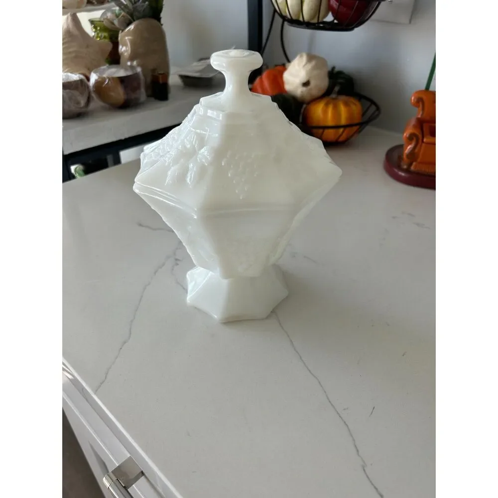 Vintage Anchor Hocking Milk Glass Candy Dish with Lid
